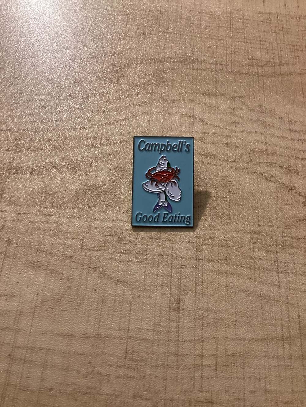 Vintage Colonial Williamsburg Campbell's Good Eating Seafood Enamel Lapel Pin